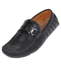 Amali Mateo Croc Print Driving Loafer in Black